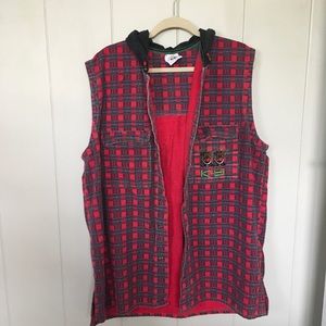 Vintage Cross Colours K9 sleeveless flannel hoodie size 3